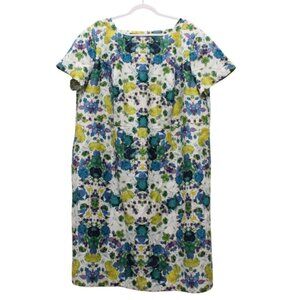 Talbots Midi Dress Size 22W Floral Multicolor Colorful Cotton Linen Lined Formal